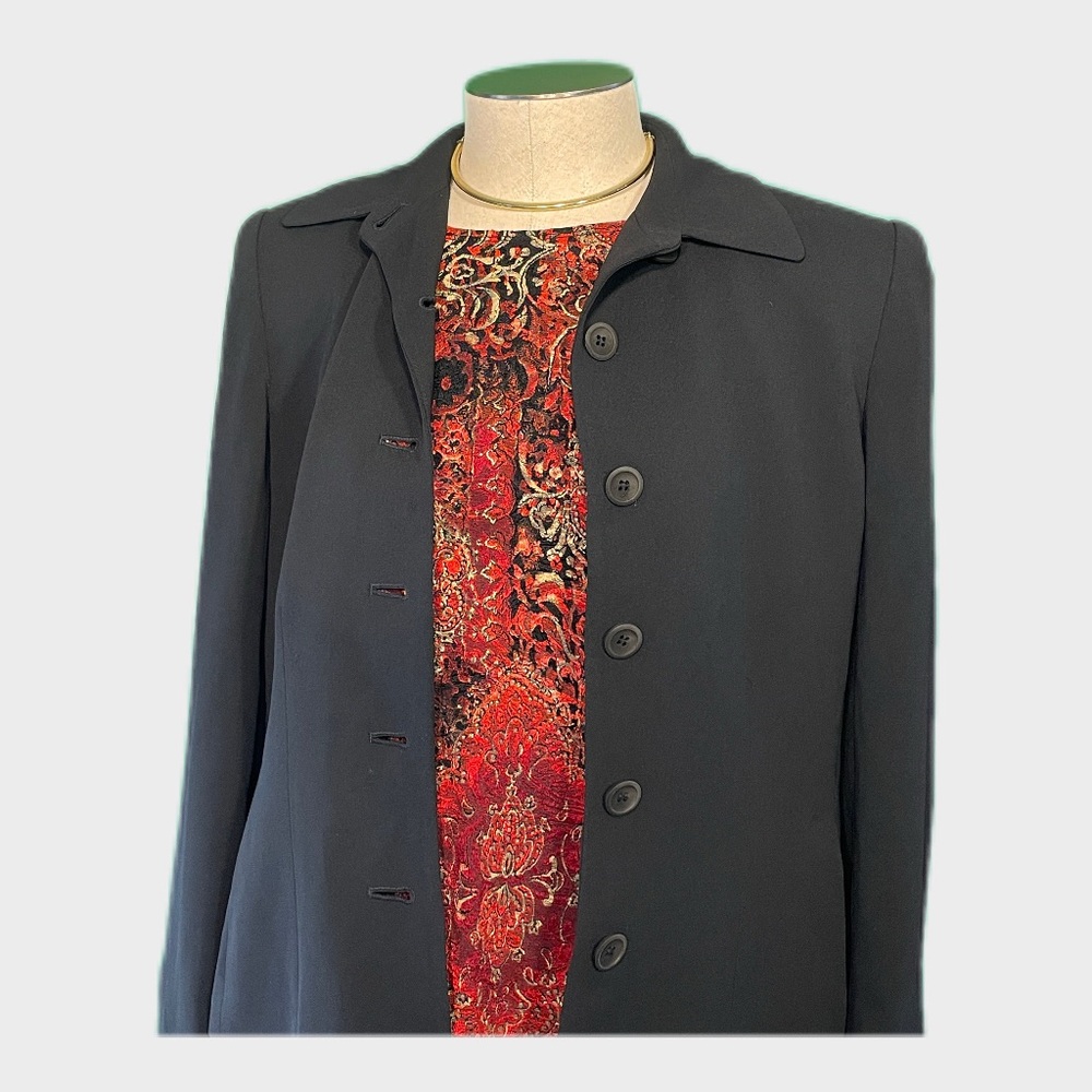 Red Black Paisley Blouse 3/4 Sleeve Top by JM Collection Petite Medium 🌹✨ - Picture 2 of 11